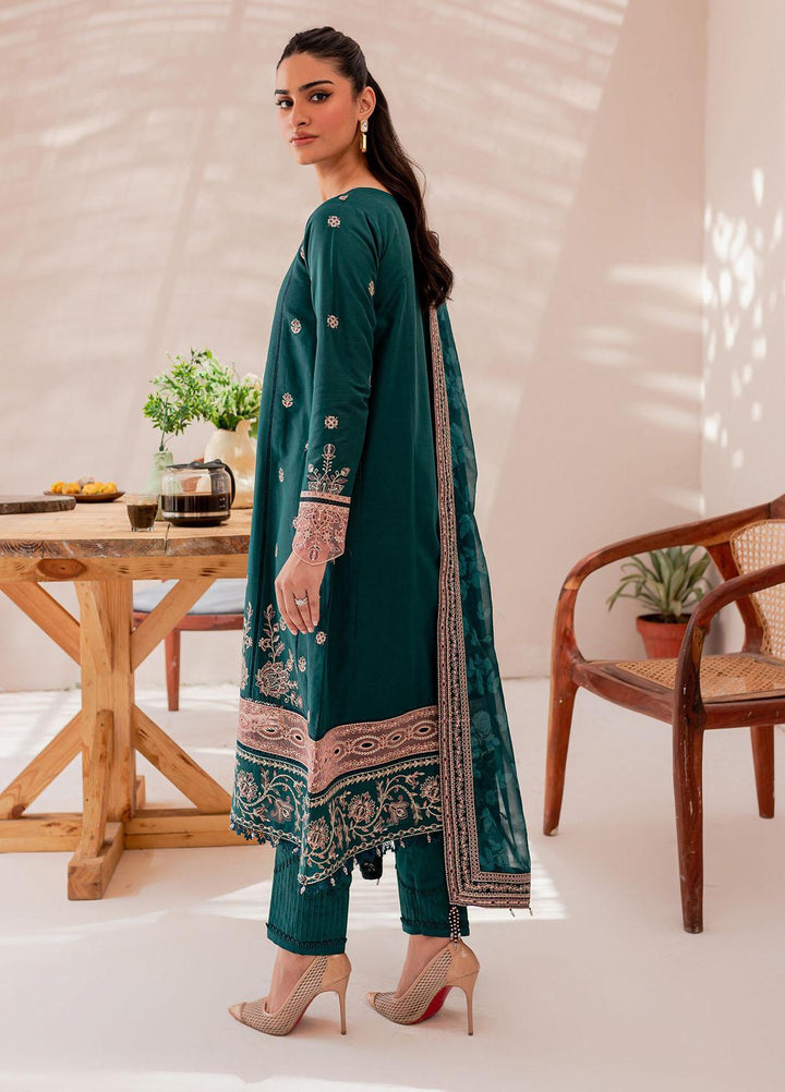 Mehek By Farasha Embroidered Lawn Suits Unstitched 3 Piece FDH23M D-02 Teal Sage - Festive Collection