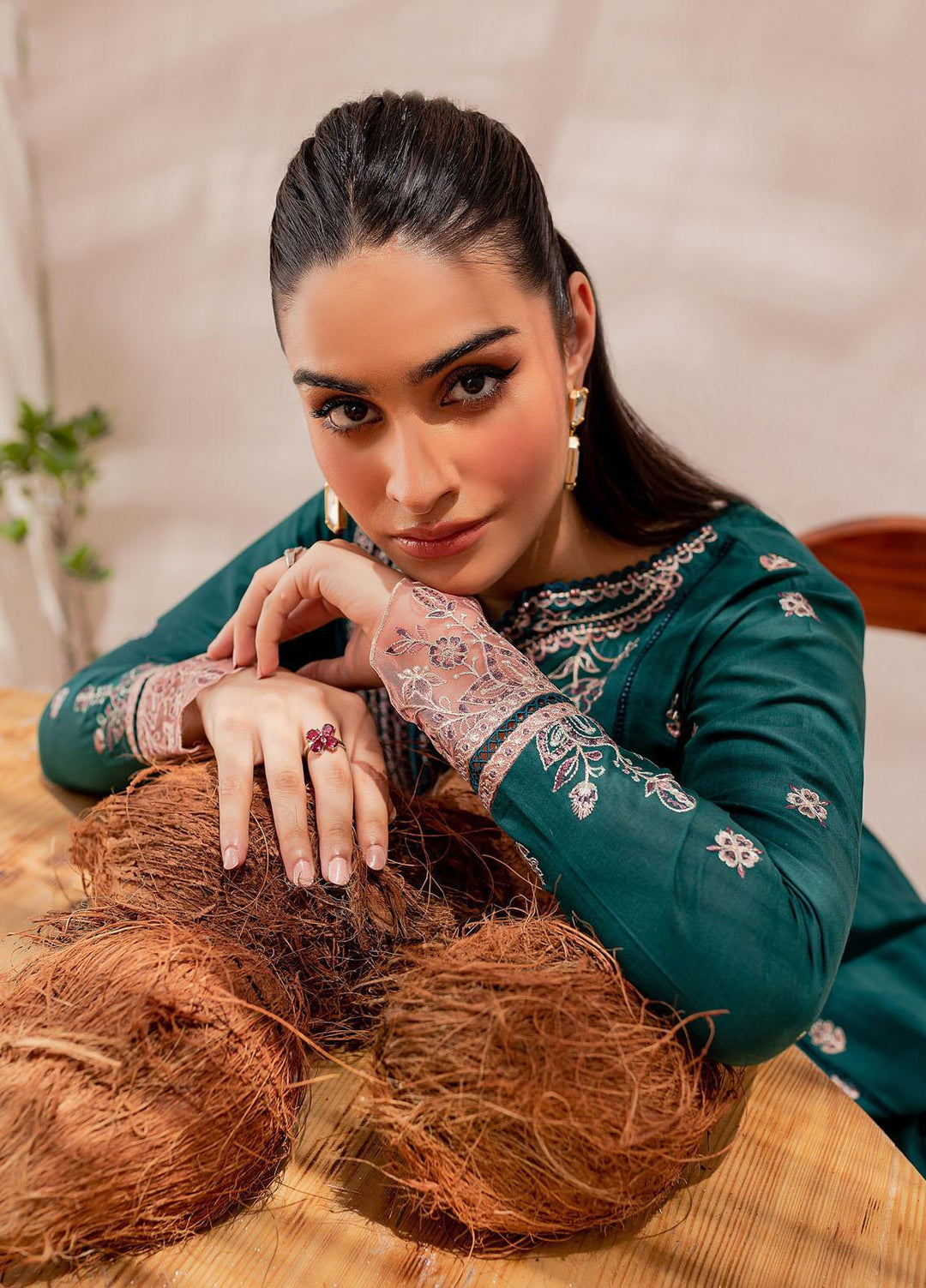 Mehek By Farasha Embroidered Lawn Suits Unstitched 3 Piece FDH23M D-02 Teal Sage - Festive Collection