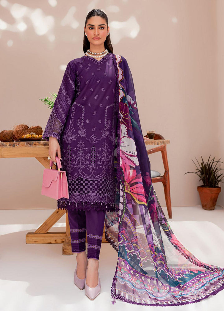 Mehek By Farasha Embroidered Lawn Suits Unstitched 3 Piece FDH23M D-04 Purple Aura - Festive Collection