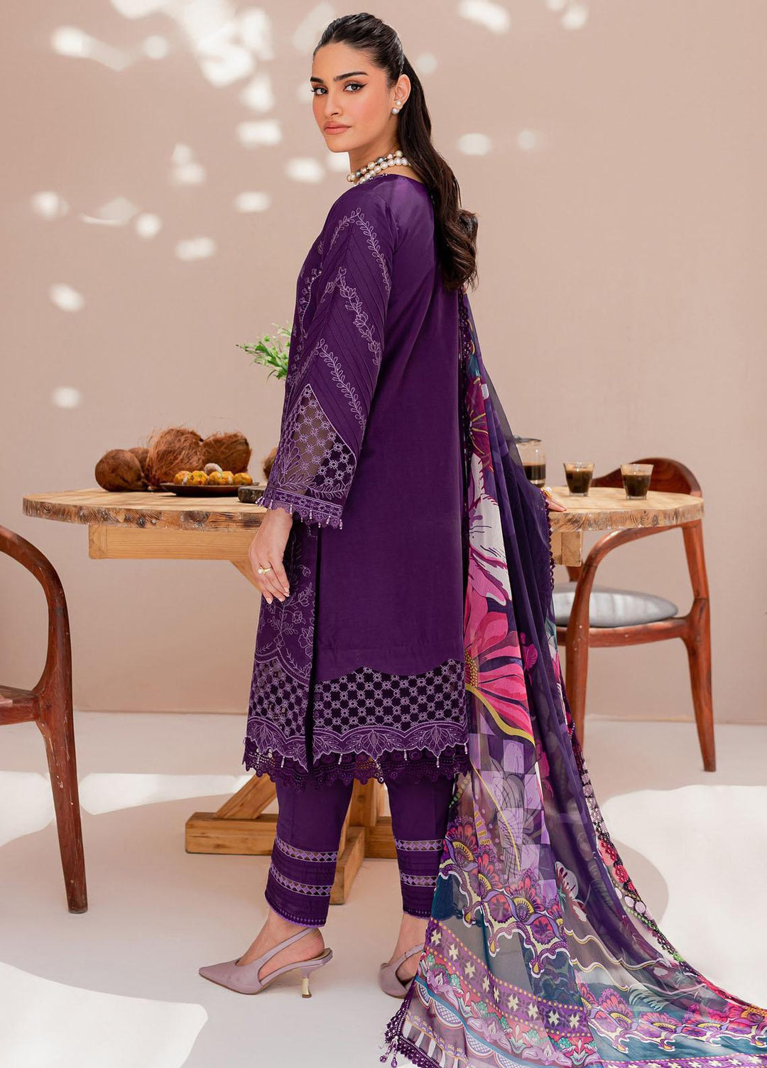 Mehek By Farasha Embroidered Lawn Suits Unstitched 3 Piece FDH23M D-04 Purple Aura - Festive Collection