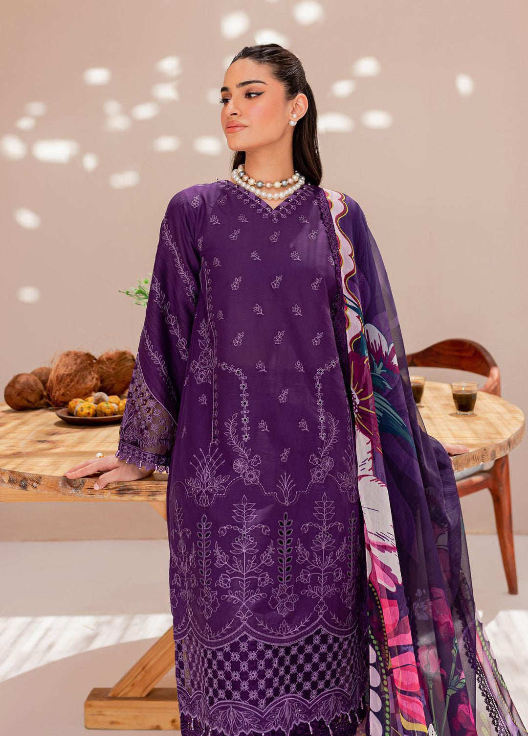 Mehek By Farasha Embroidered Lawn Suits Unstitched 3 Piece FDH23M D-04 Purple Aura - Festive Collection