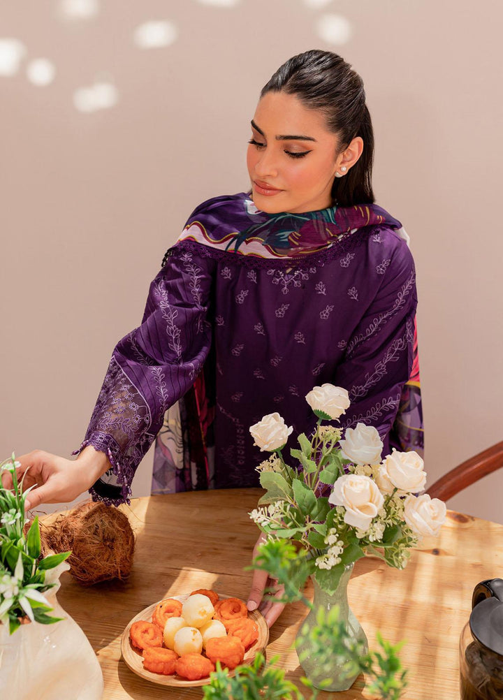 Mehek By Farasha Embroidered Lawn Suits Unstitched 3 Piece FDH23M D-04 Purple Aura - Festive Collection