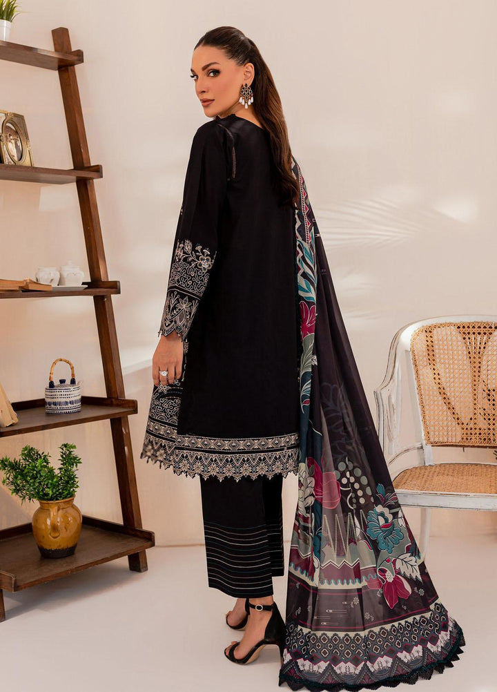 Mehek By Farasha Embroidered Lawn Suits Unstitched 3 Piece FDH23M D-06 Black Floret - Festive Collection