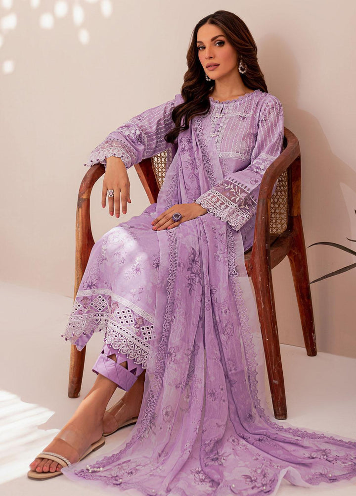 Mehek By Farasha Embroidered Lawn Suits Unstitched 3 Piece FDH23M D-10 Lavender Ray - Festive Collection
