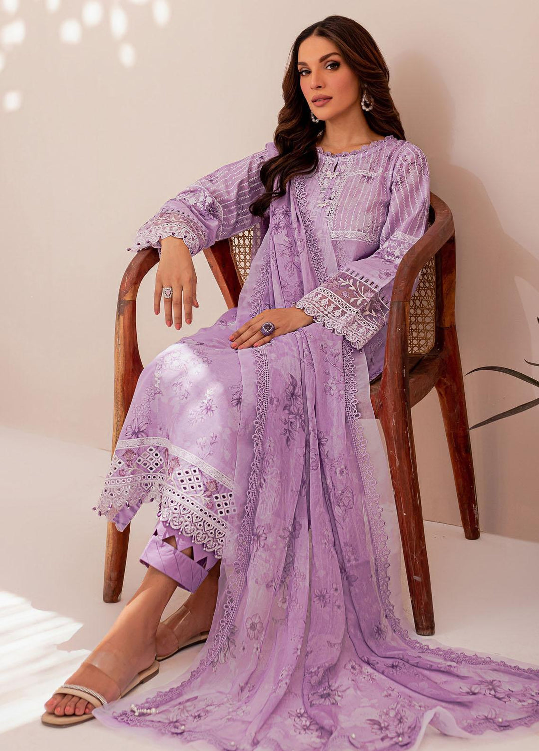Mehek By Farasha Embroidered Lawn Suits Unstitched 3 Piece FDH23M D-10 Lavender Ray - Festive Collection