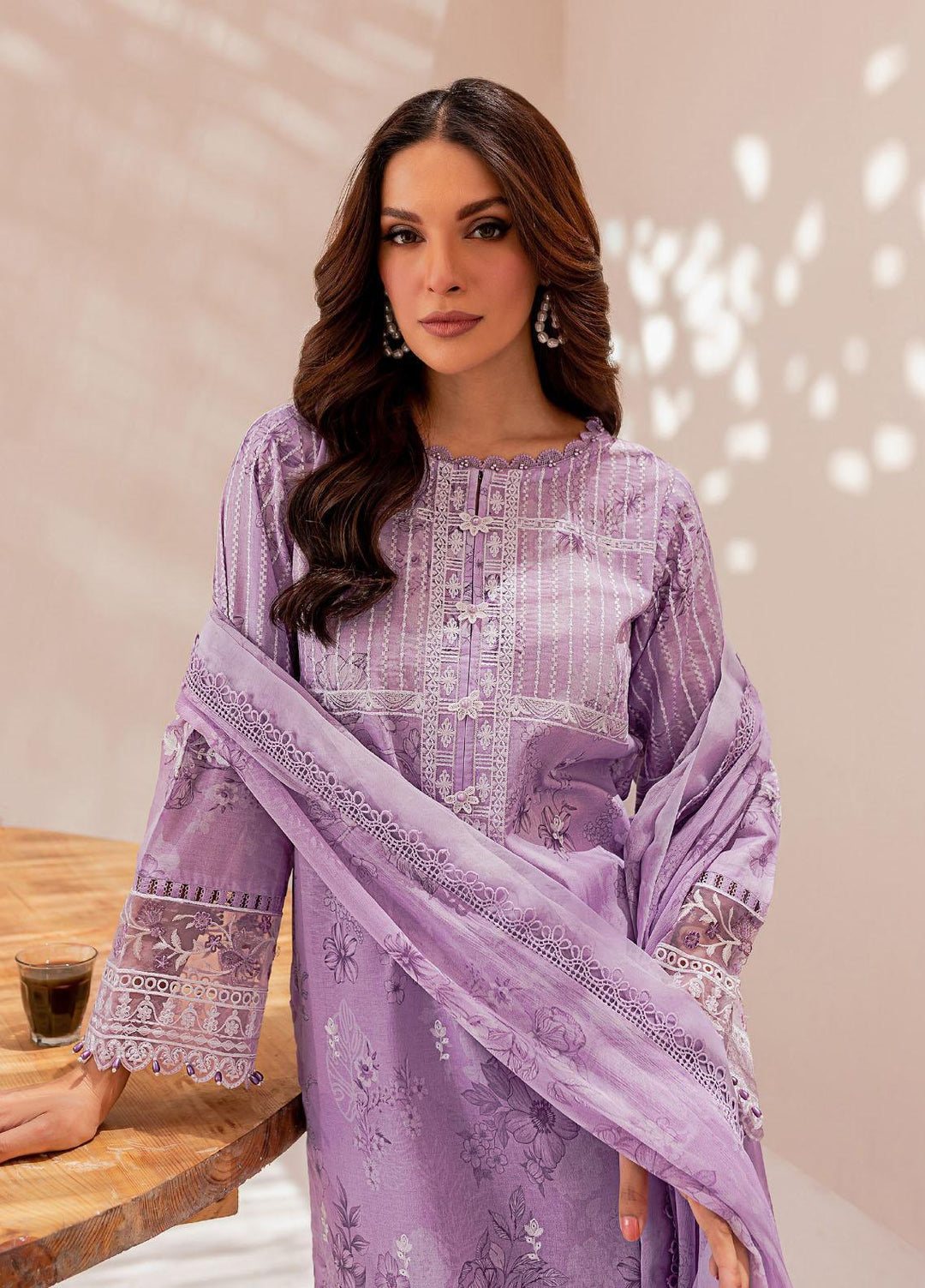 Mehek By Farasha Embroidered Lawn Suits Unstitched 3 Piece FDH23M D-10 Lavender Ray - Festive Collection
