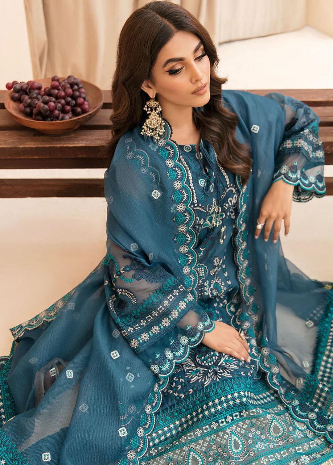 Meher-un-Nissa By Elegance Embroidered Cotton Net Suits Unstitched 3 Piece ELG23MF Amena-B - Luxury Festive Collection