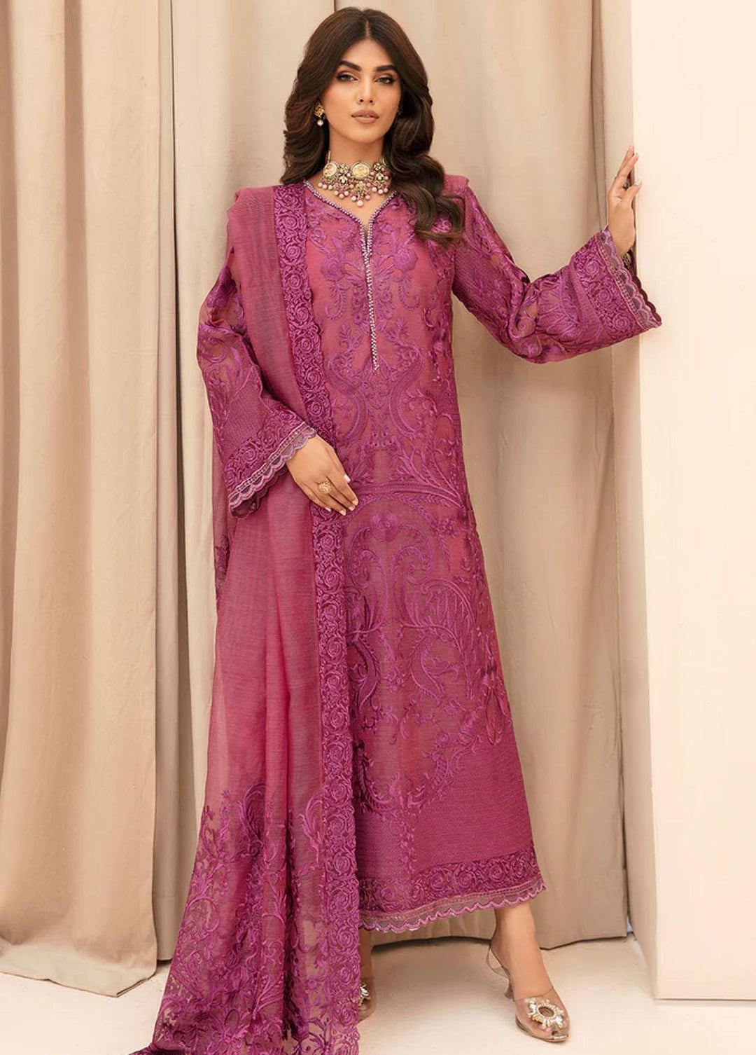 Meher-un-Nissa By Elegance Embroidered Cotton Net Suits Unstitched 3 Piece ELG23MF Kiran- A - Luxury Festive Collection