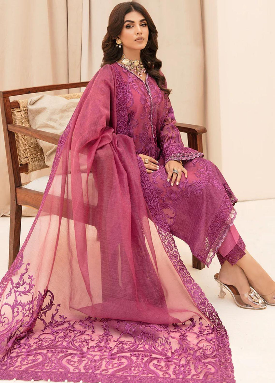 Meher-un-Nissa By Elegance Embroidered Cotton Net Suits Unstitched 3 Piece ELG23MF Kiran- A - Luxury Festive Collection