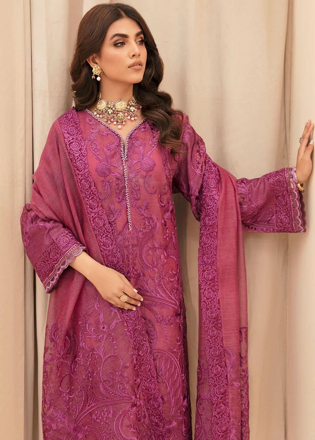 Meher-un-Nissa By Elegance Embroidered Cotton Net Suits Unstitched 3 Piece ELG23MF Kiran- A - Luxury Festive Collection