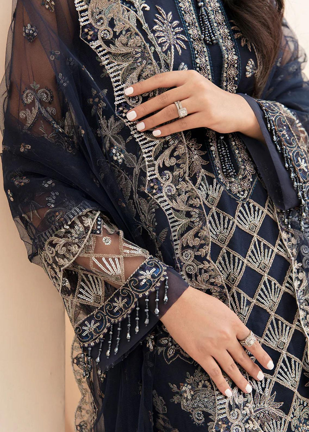 Meher-un-Nissa By Elegance Embroidered Net Suits Unstitched 3 Piece ELG23MF Reyah-A - Luxury Festive Collection