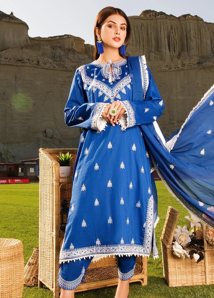 Meher-un-Nissa By Elegance Embroidered Lawn Suits Unstitched 3 Piece ELG21M 23 Sapphire - Luxury Collection