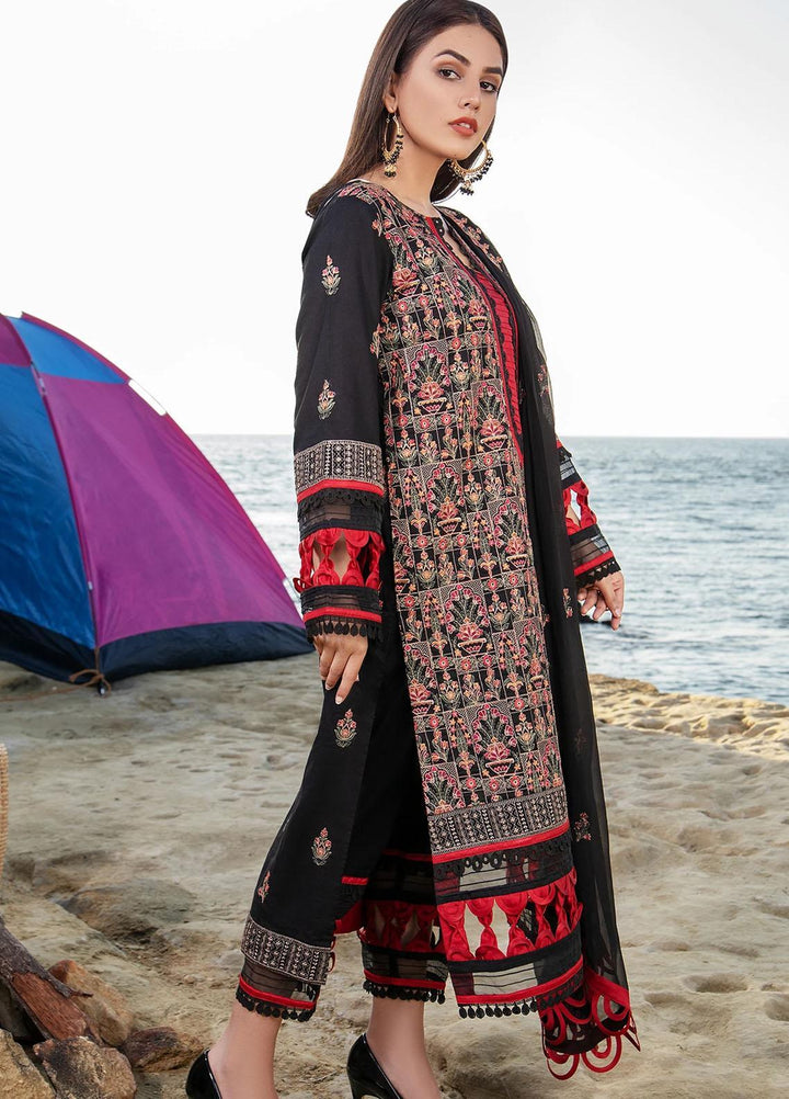 Meher-un-Nissa By Elegance Embroidered Lawn Suits Unstitched 3 Piece ELG21M 24 Black Rose - Luxury Collection
