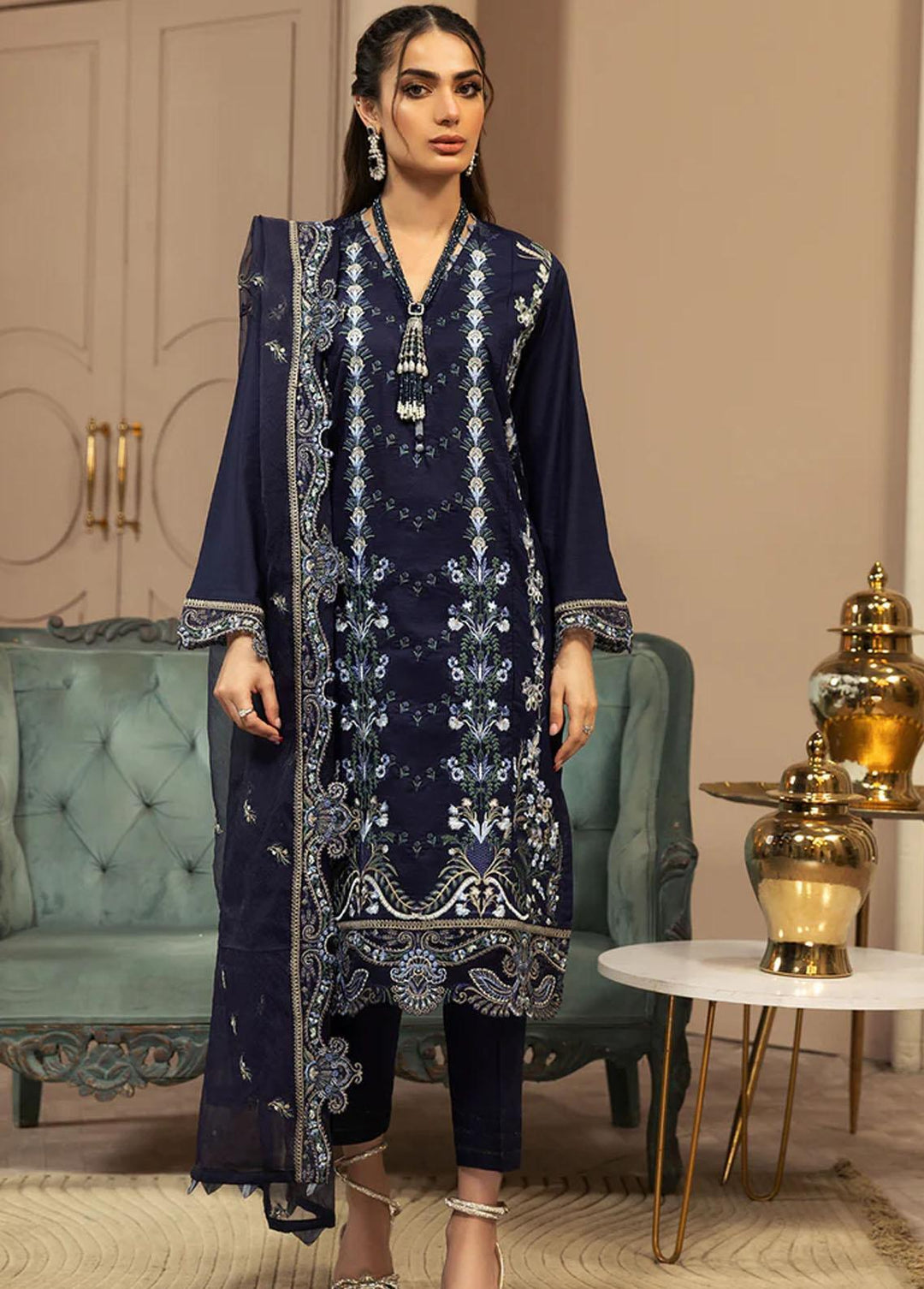Meher-un-Nissa By Elegance Embroidered Lawn Suits Unstitched 3 Piece ELG233M MN-81 Ivy - Luxury Collection