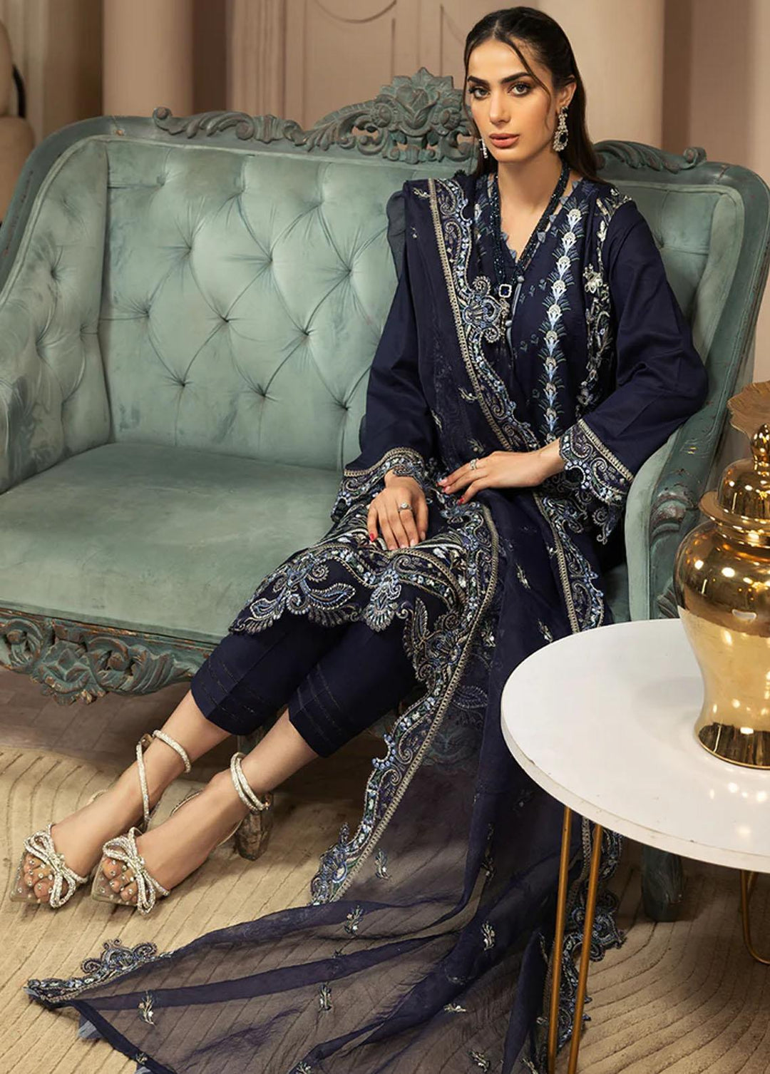 Meher-un-Nissa By Elegance Embroidered Lawn Suits Unstitched 3 Piece ELG233M MN-81 Ivy - Luxury Collection