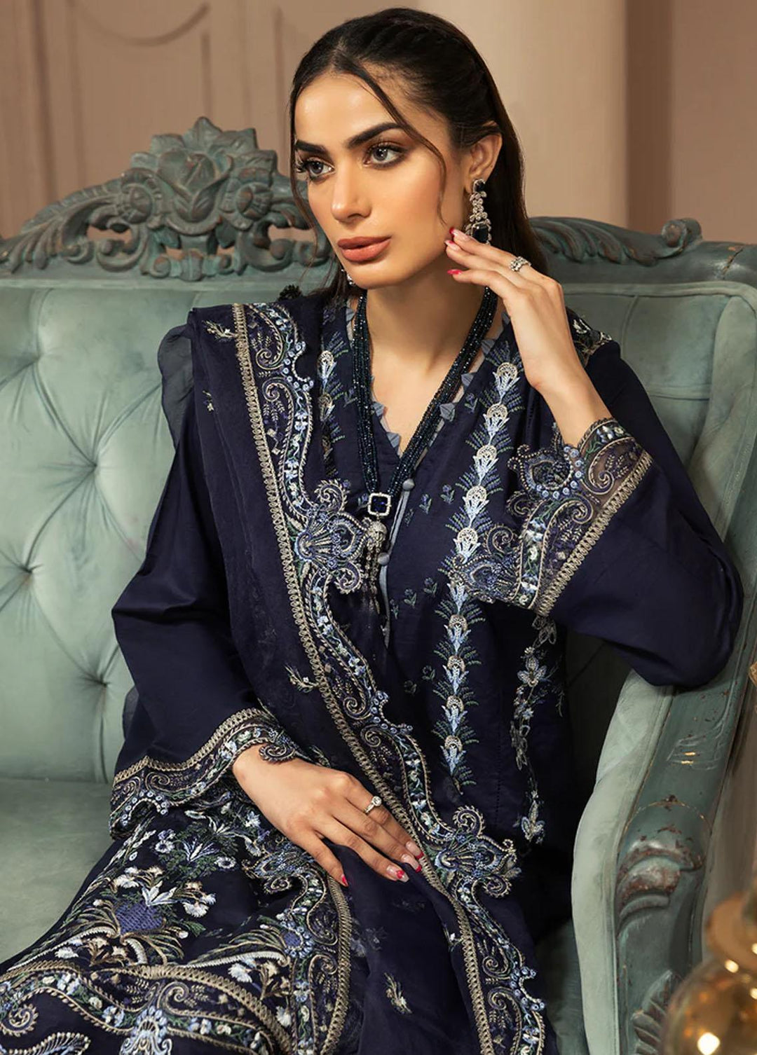 Meher-un-Nissa By Elegance Embroidered Lawn Suits Unstitched 3 Piece ELG233M MN-81 Ivy - Luxury Collection