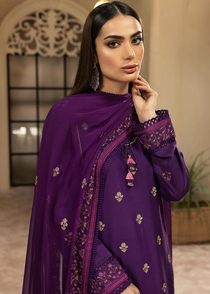 Meher-un-Nissa By Elegance Embroidered Lawn Suits Unstitched 3 Piece ELG233M MN-84 Viola - Luxury Collection