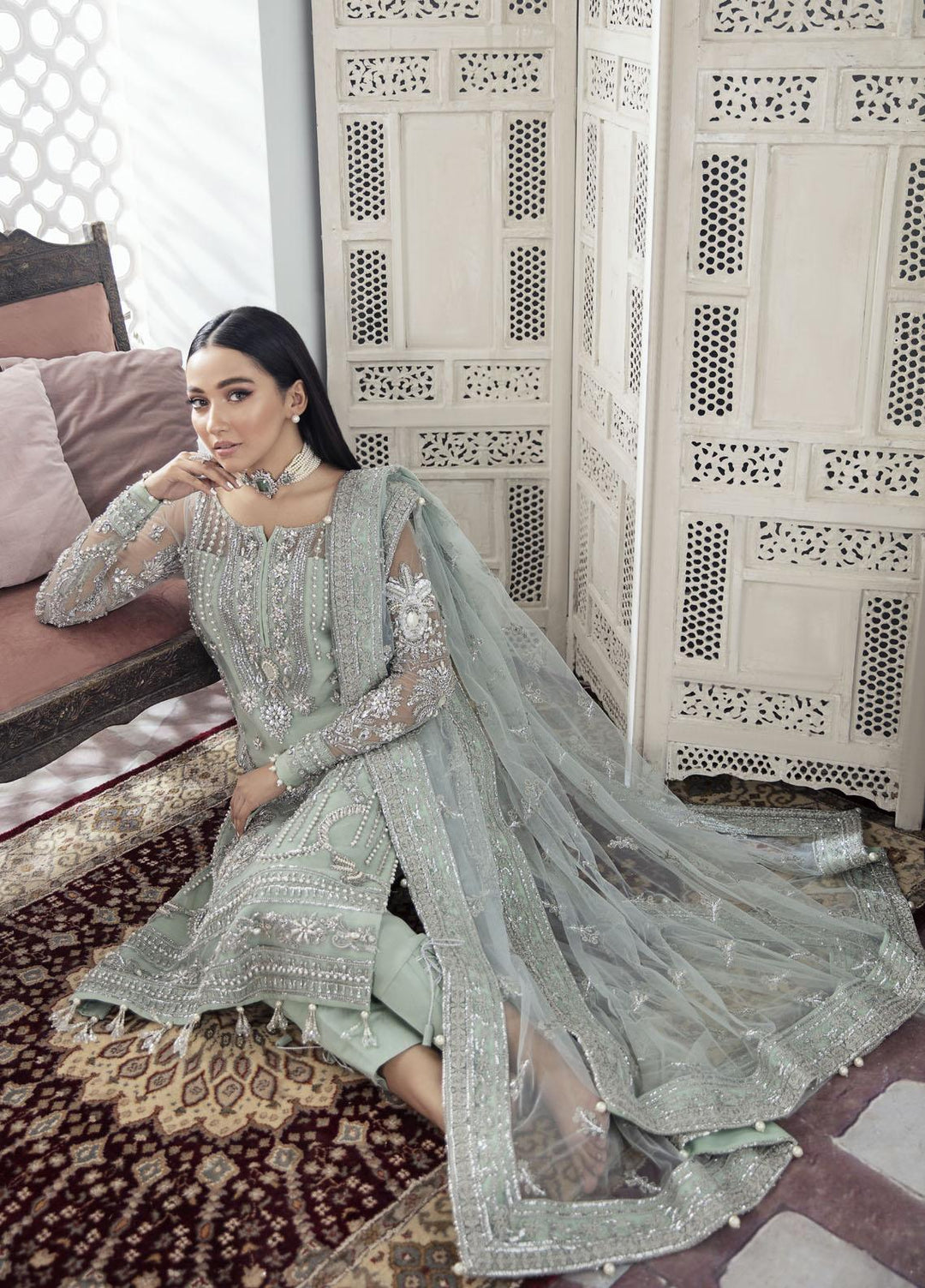 Gulaal Luxury Pret Embroidered Net 3 Piece Dress GL22MHR Zeba