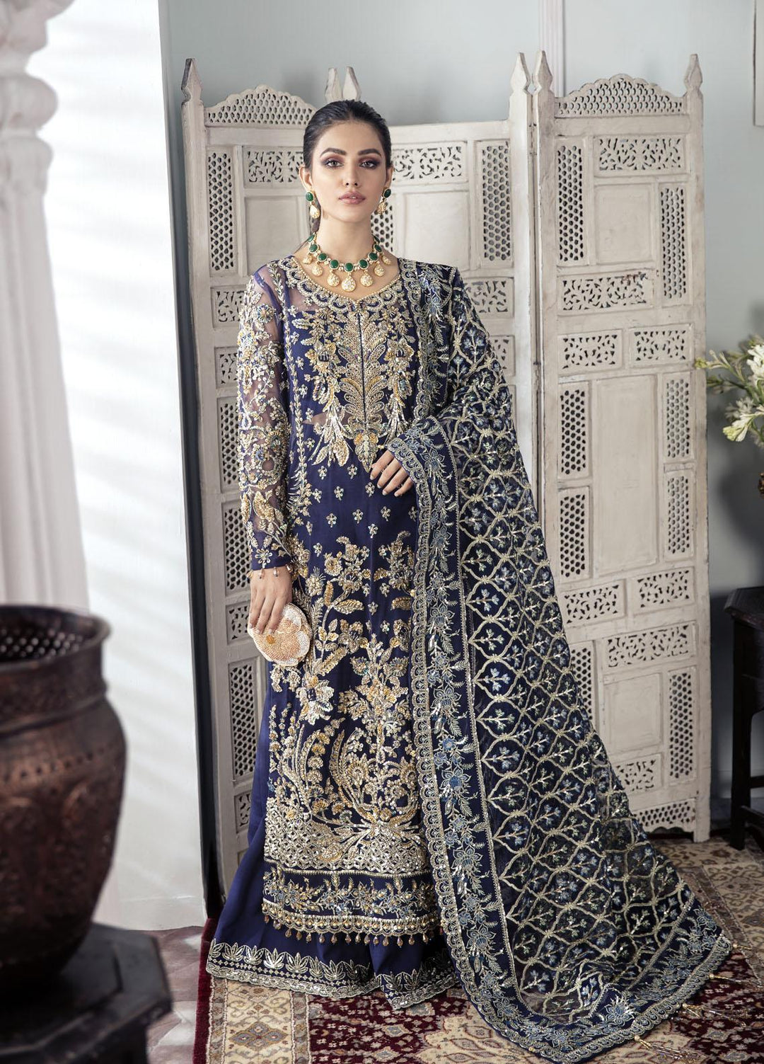 Gulaal Luxury Pret Embroidered Net 3 Piece Dress GL22MHR Qayinaat