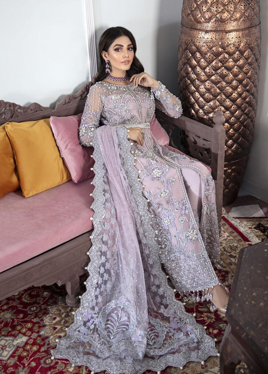 Gulaal Luxury Pret Embroidered Net 3 Piece Dress GL22MHR Naaz
