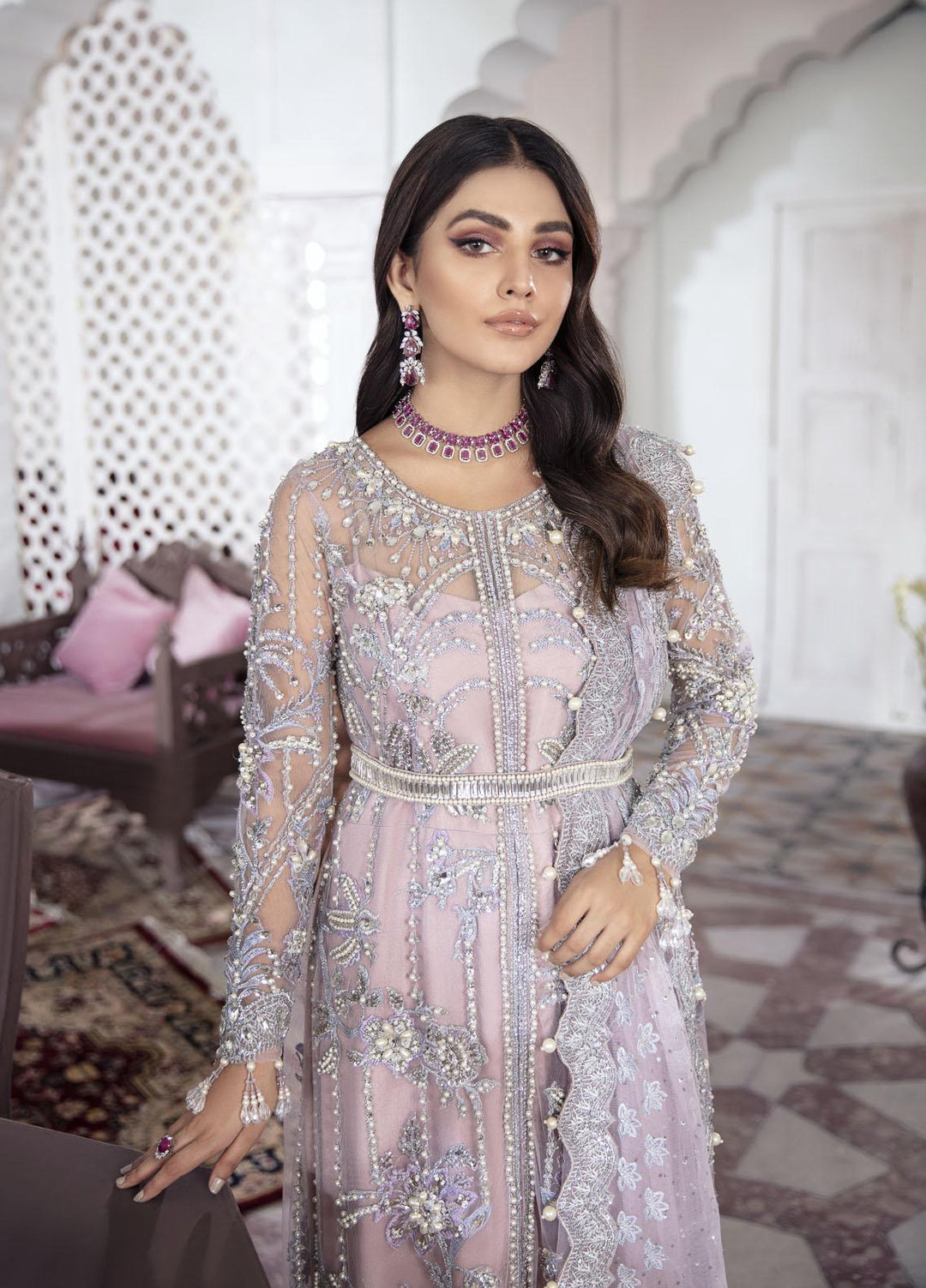 Gulaal Luxury Pret Embroidered Net 3 Piece Dress GL22MHR Naaz