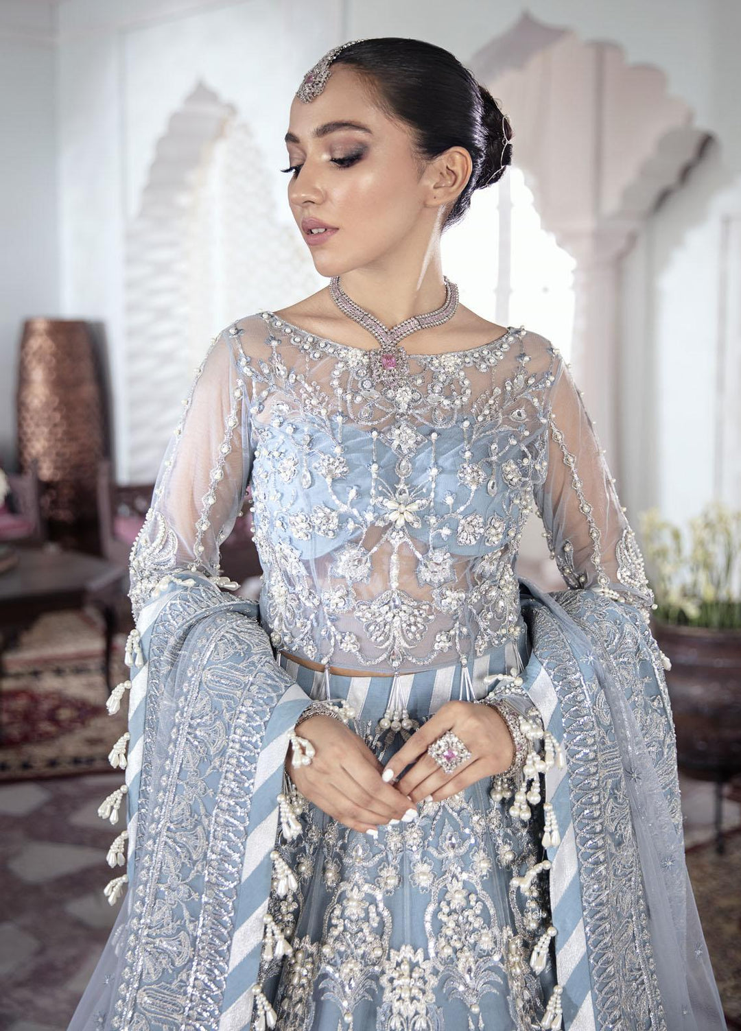 Gulaal Luxury Pret Embroidered Net 3 Piece Dress GL22MHR Mehnaaz