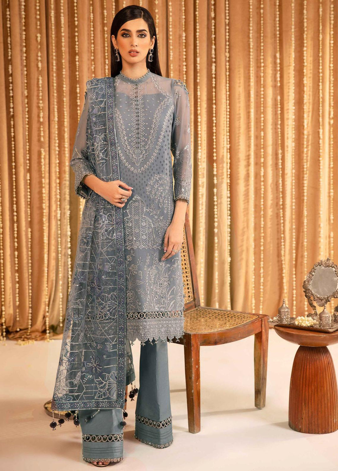 Mehfil-e-Uroos By Alizeh Fashion Embroidered Chiffon Suits Unstitched 3 Piece AFB23MU D-03 Aabgheena - Festive Collection