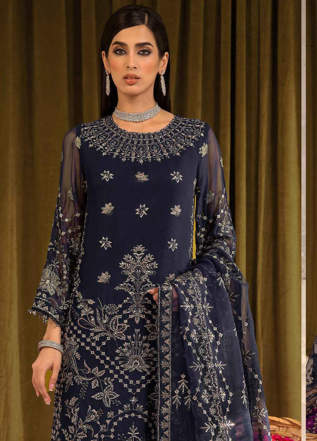 Mehfil-e-Uroos By Alizeh Fashion Embroidered Chiffon Suits Unstitched 3 Piece AFB23MU D-08 Daim - Festive Collection