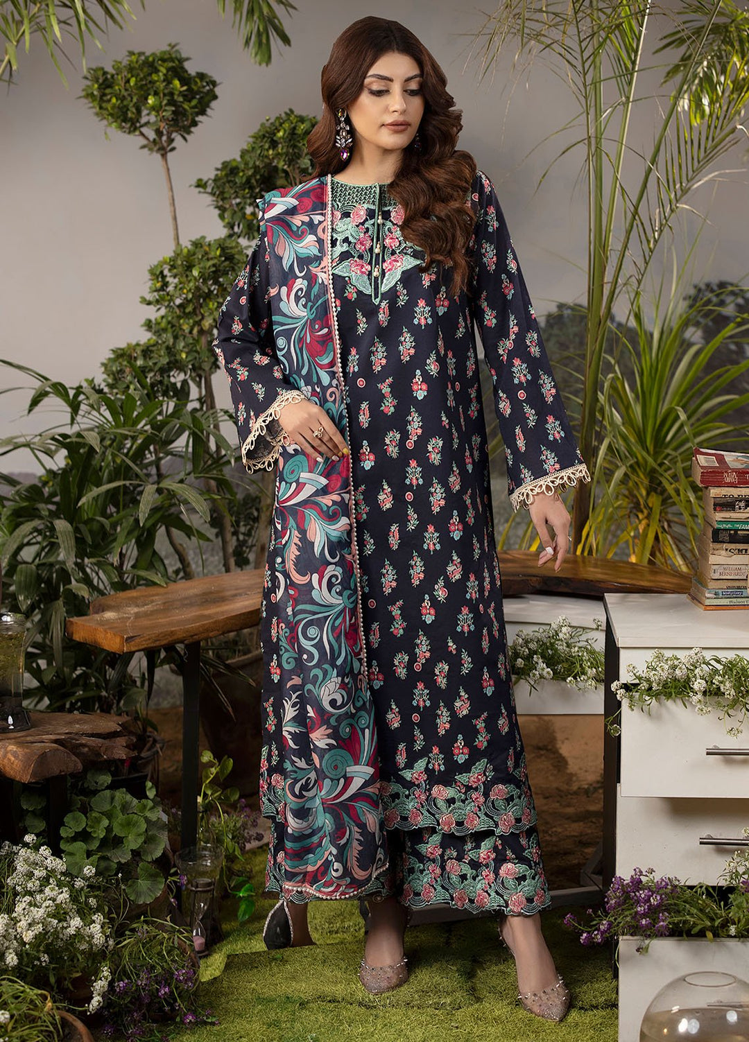 Mehr by Sahane Embroidered Lawn Suits Unstitched 3 Piece SNE24M CT-9006 Regal Glow - Spring Summer Collection