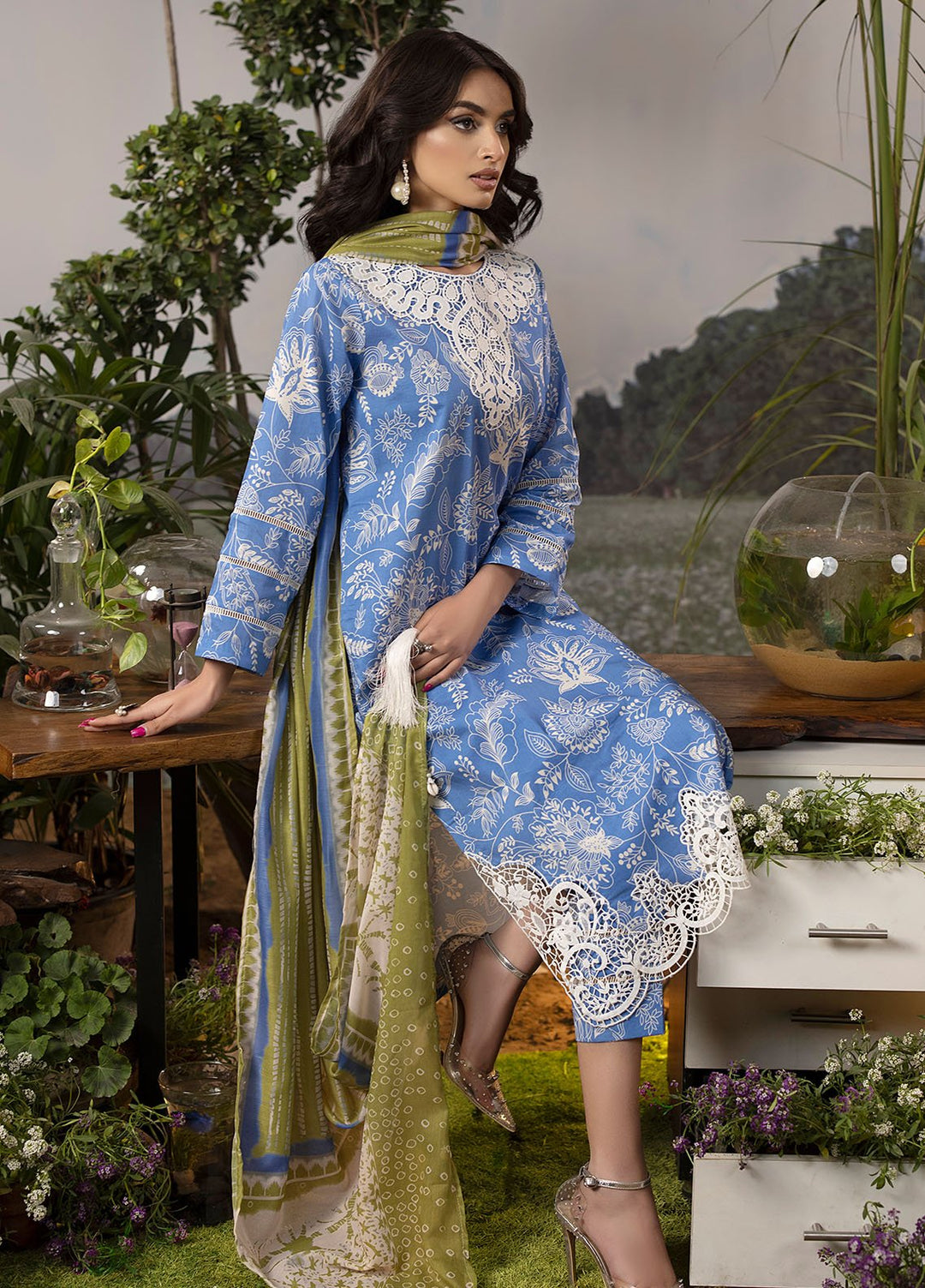 Mehr by Sahane Embroidered Lawn Suits Unstitched 3 Piece SNE24M CT-9007 Azure Zest - Spring Summer Collection