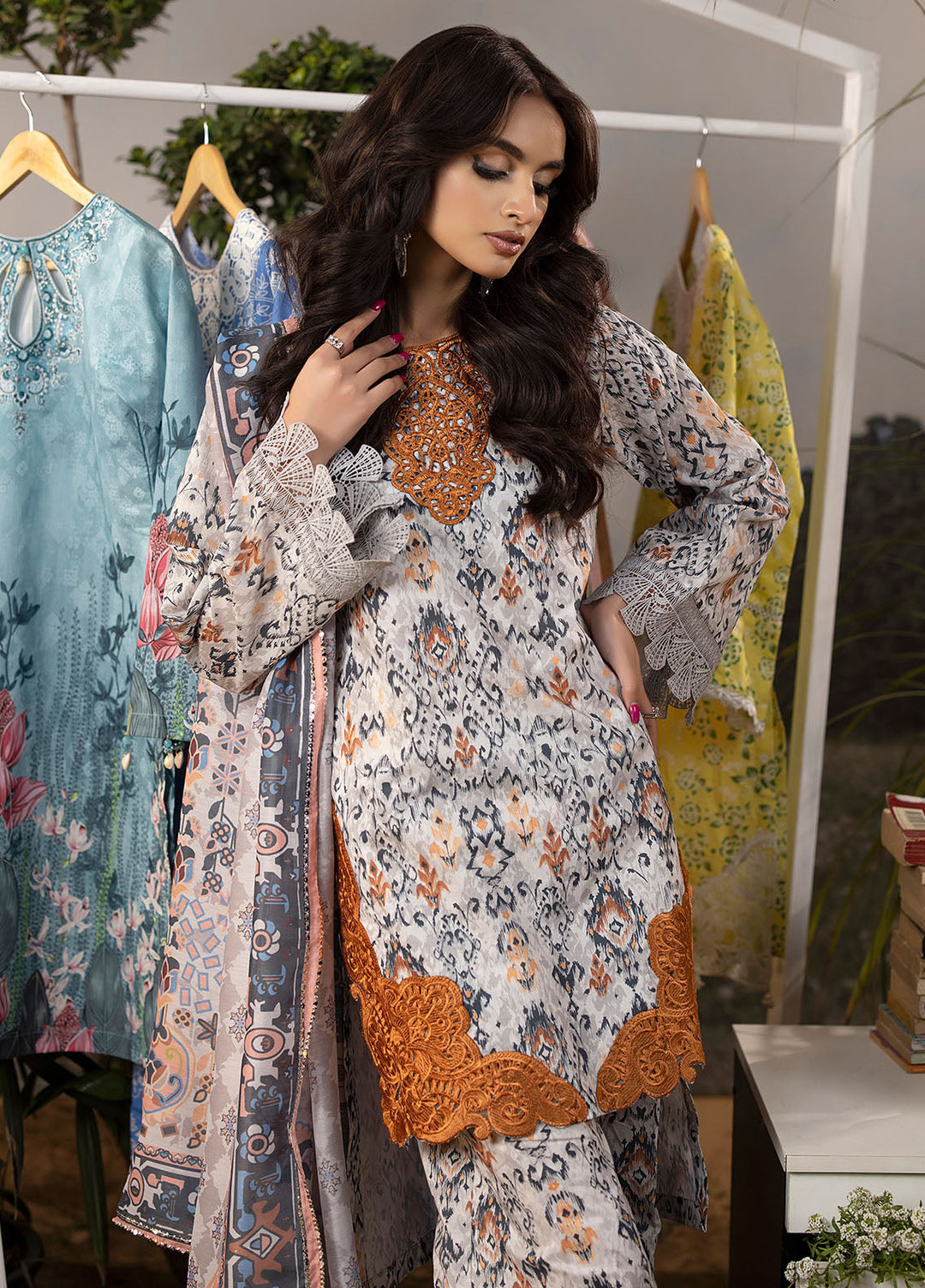 Mehr by Sahane Embroidered Lawn Suits Unstitched 3 Piece SNE24M CT-9009 Silver Mist - Spring Summer Collection