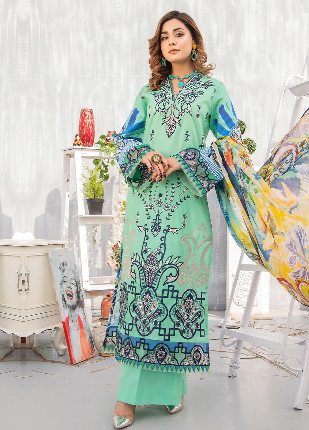 Mehr by Mirha Embroidered Lawn Suits Unstitched 3 Piece MR22M UFAQ - Festive Collection