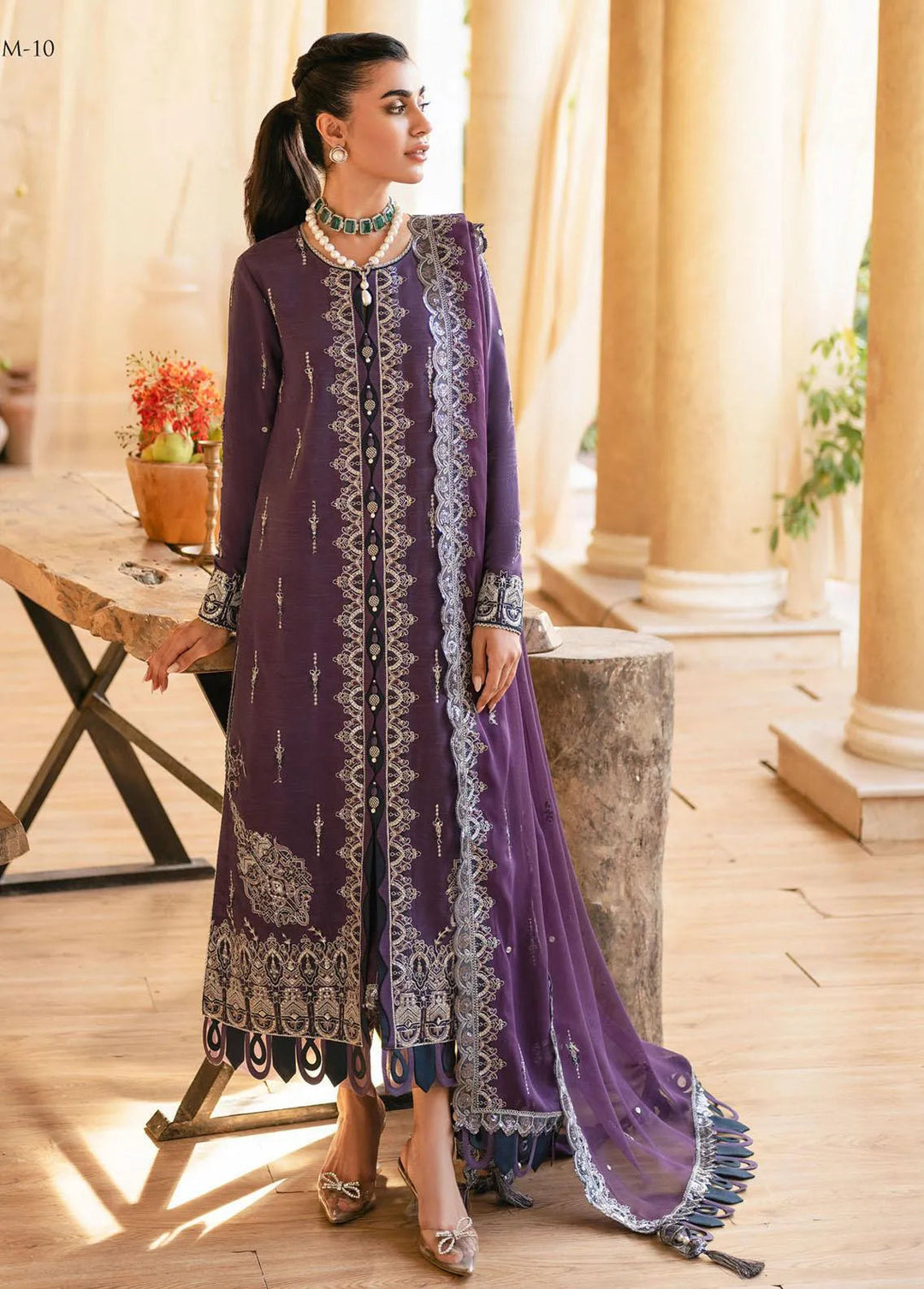 Mehr-o-Maah by Asim Jofa Embroidered Unstitched Suit 3 Piece AJ23MM AJM-10 - Luxury Festive Collection