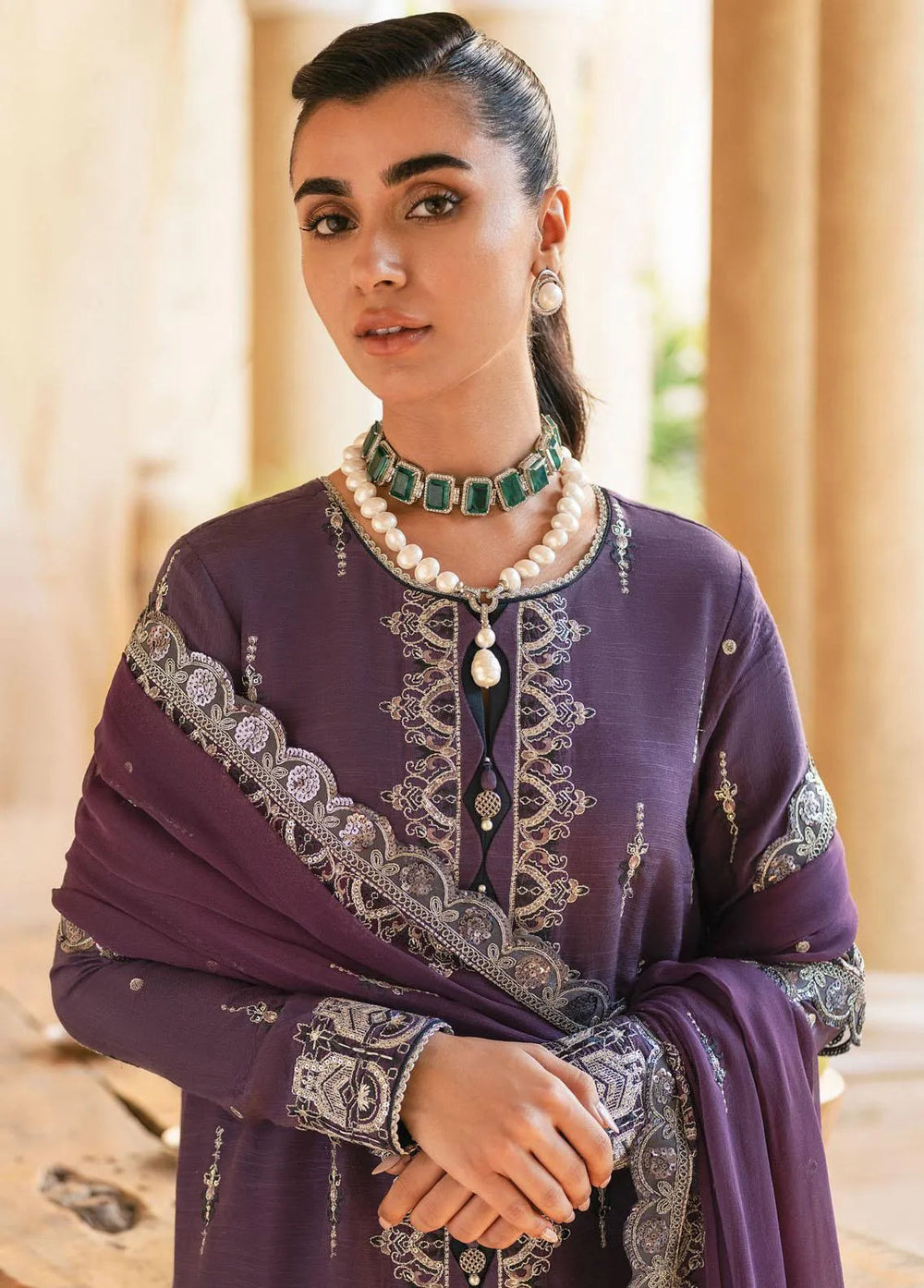 Mehr-o-Maah by Asim Jofa Embroidered Unstitched Suit 3 Piece AJ23MM AJM-10 - Luxury Festive Collection