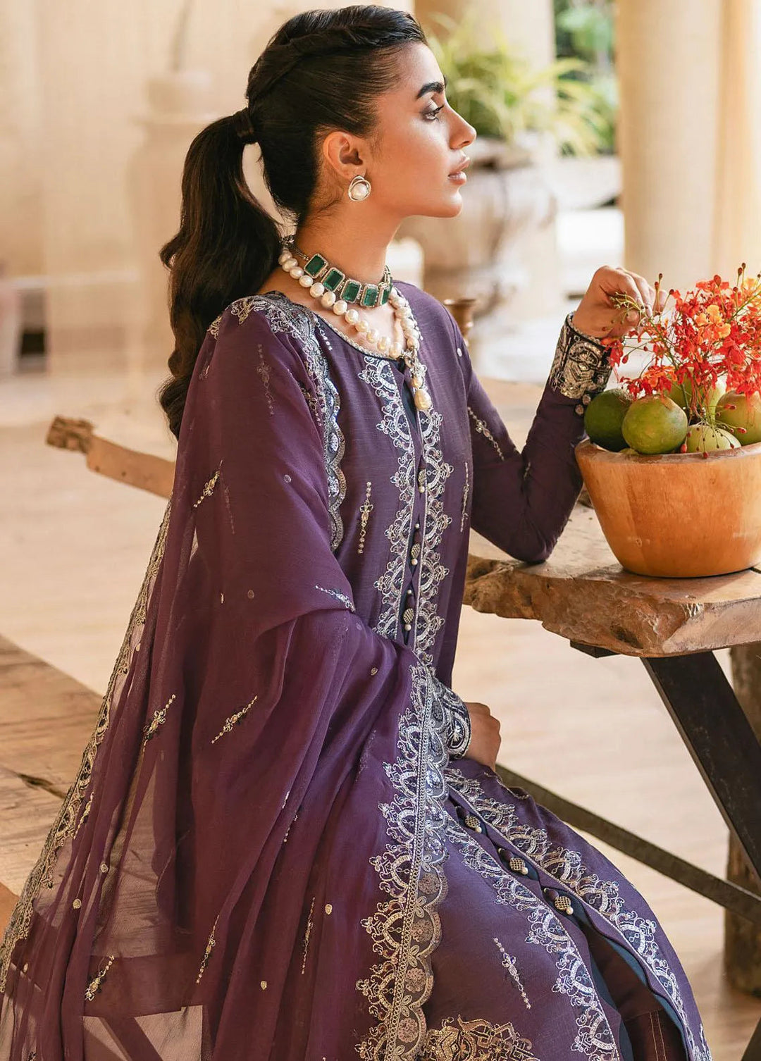 Mehr-o-Maah by Asim Jofa Embroidered Unstitched Suit 3 Piece AJ23MM AJM-10 - Luxury Festive Collection