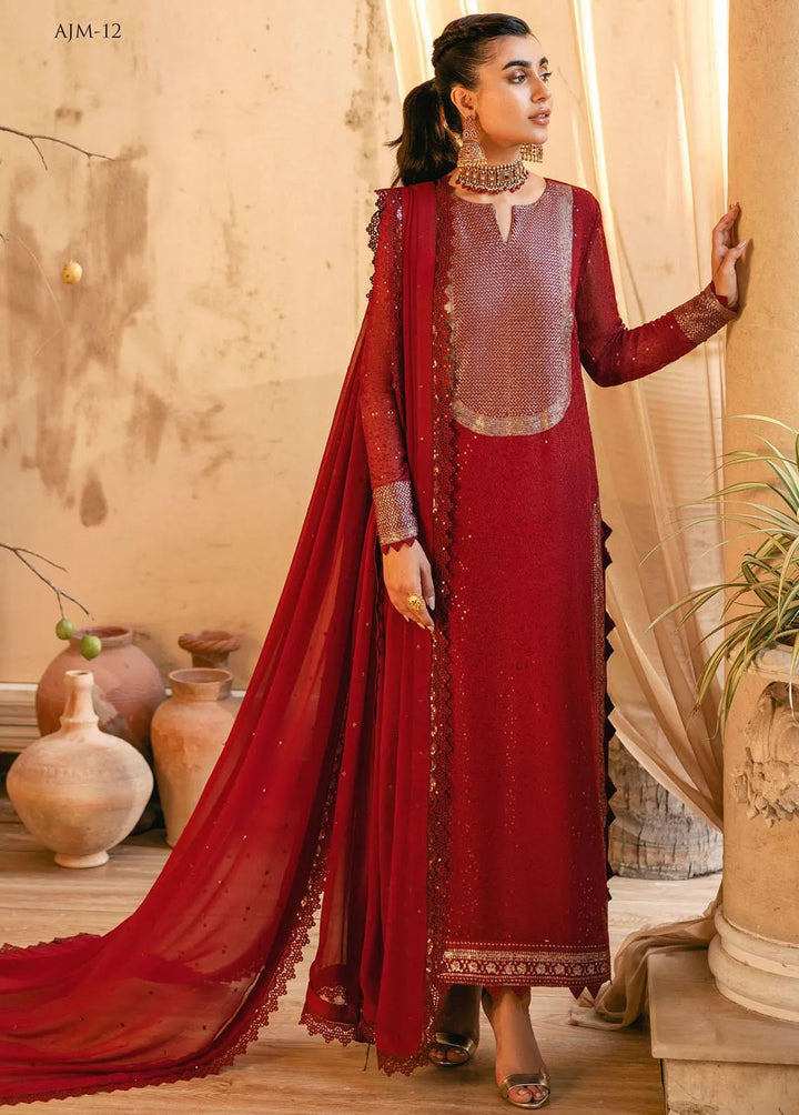 Mehr-o-Maah by Asim Jofa Embroidered Unstitched Suit 3 Piece AJ23MM AJM-12 - Luxury Festive Collection