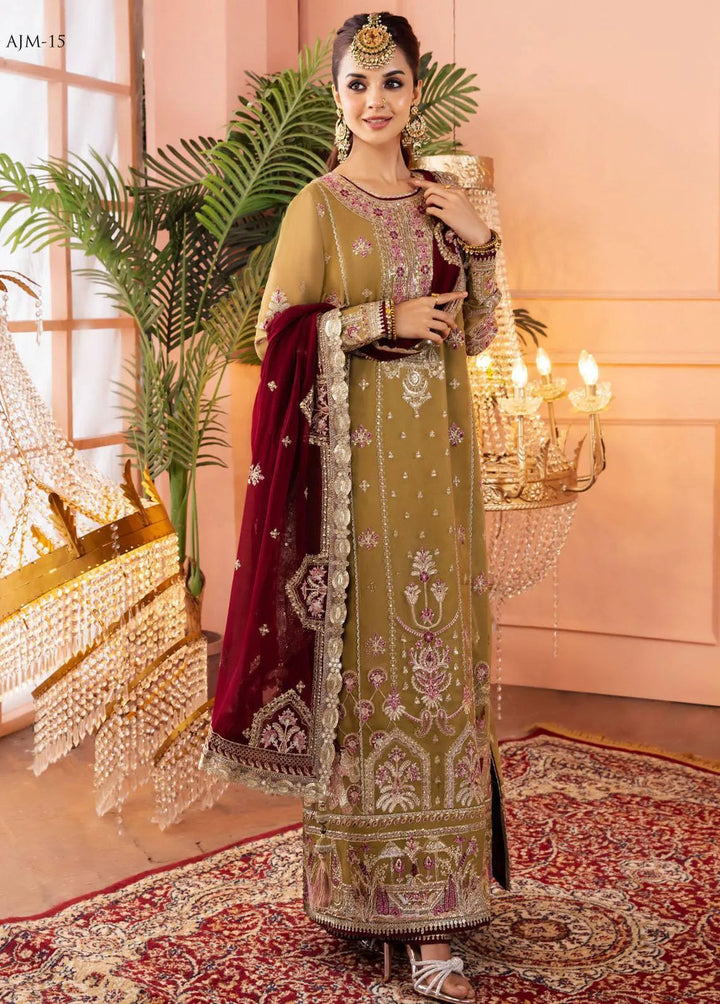 Mehr-o-Maah by Asim Jofa Embroidered Unstitched Suit 3 Piece AJ23MM AJM-15 - Luxury Festive Collection