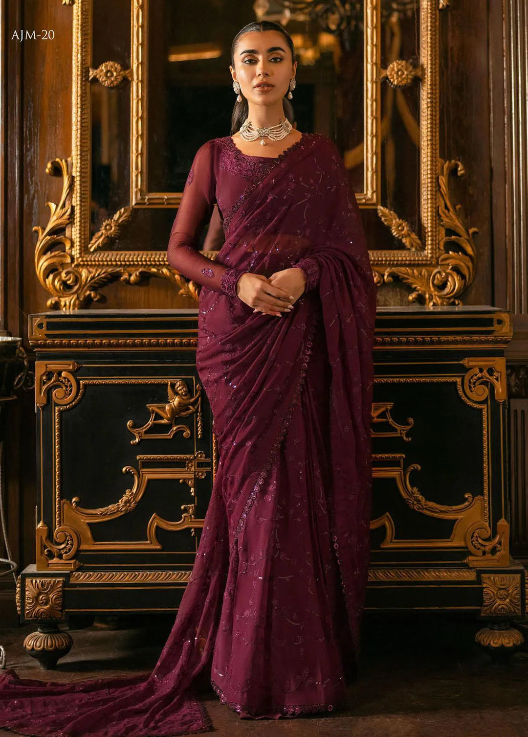 Mehr-o-Maah by Asim Jofa Embroidered Unstitched Suit 3 Piece AJ23MM AJM-20 - Luxury Festive Collection