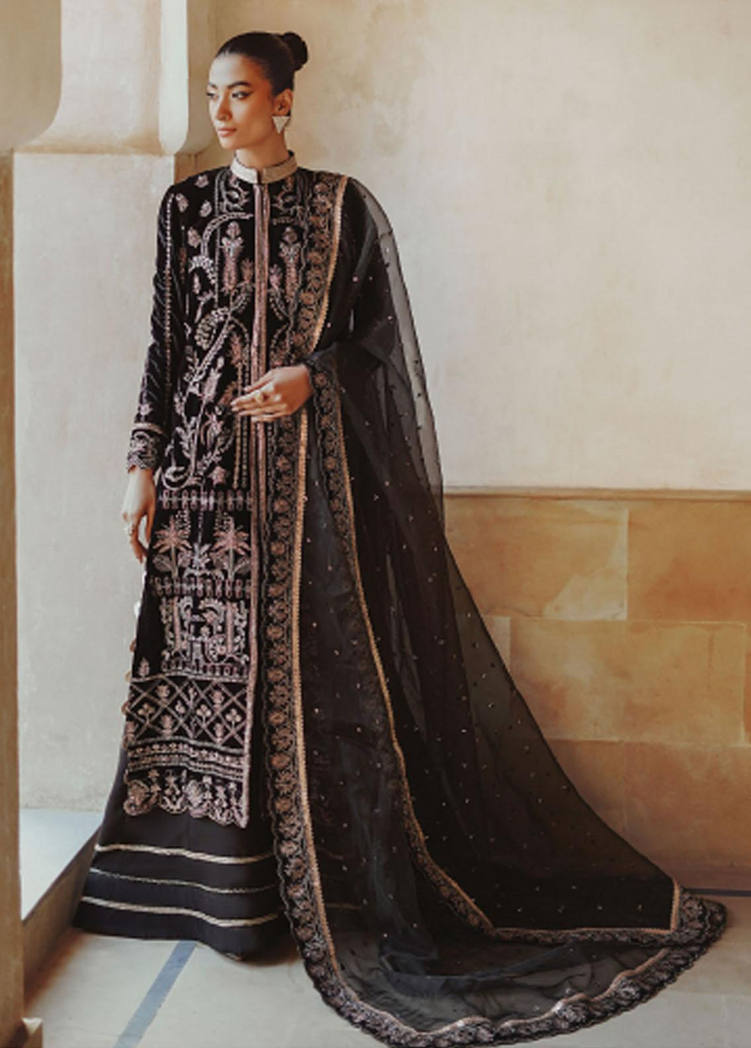 Mehr-un-Nissa By Florent Embroidered Velvet Suits Unstitched 3 Piece FL23MN FL-6 - Wedding Collection