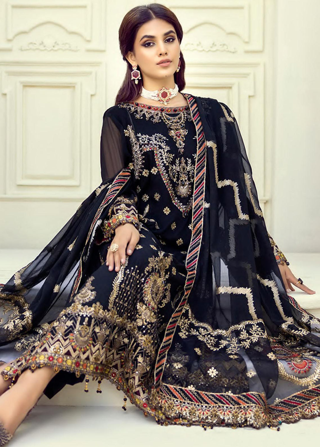 Mehrbano by Al Zohaib Embroidered Chiffon Suits Unstitched 3 Piece AZ22MF 03 - Formal Collection