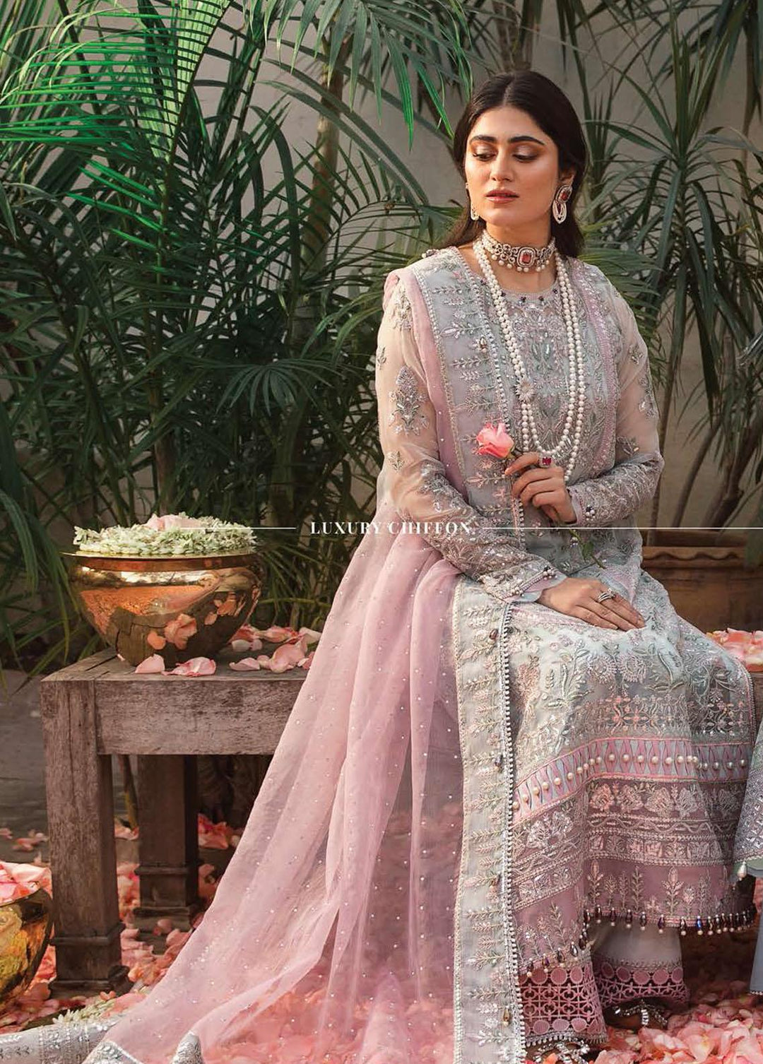 Mehrbano By Ayzel Embroidered Chiffon Suits Unstitched 3 Piece AAF23M AZ-V3-07 Ariana - Luxury Collection