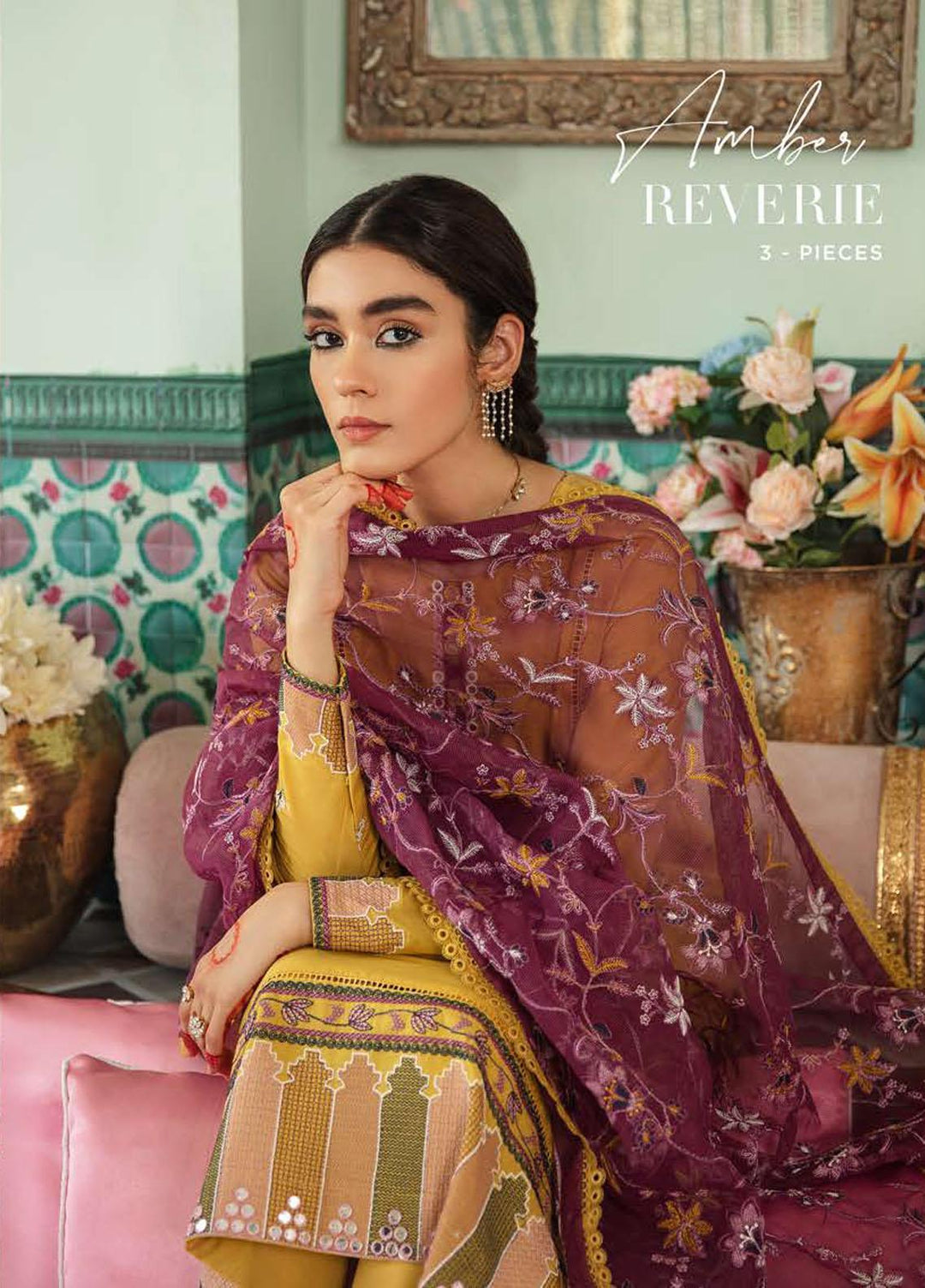 Mehrbano By Cross Stitch Embroidered Lawn Suits Unstitched 3 Piece CS22-ME2 D15 Amber Reverie - Eid Collection