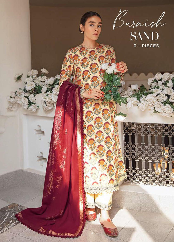 Mehrbano By Cross Stitch Embroidered Lawn Suits Unstitched 3 Piece CS22-ME2 D18 Burnish Sand - Eid Collection