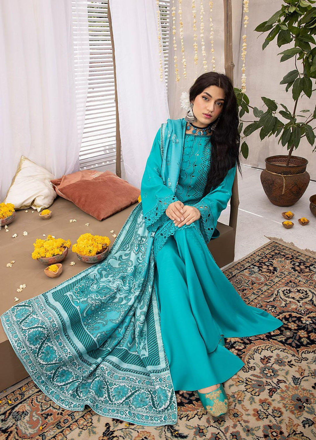 Mehru By Mahnur Embroidered Linen Suits Unstitched 3 Piece MN23MSL D-02 - Winter Collection