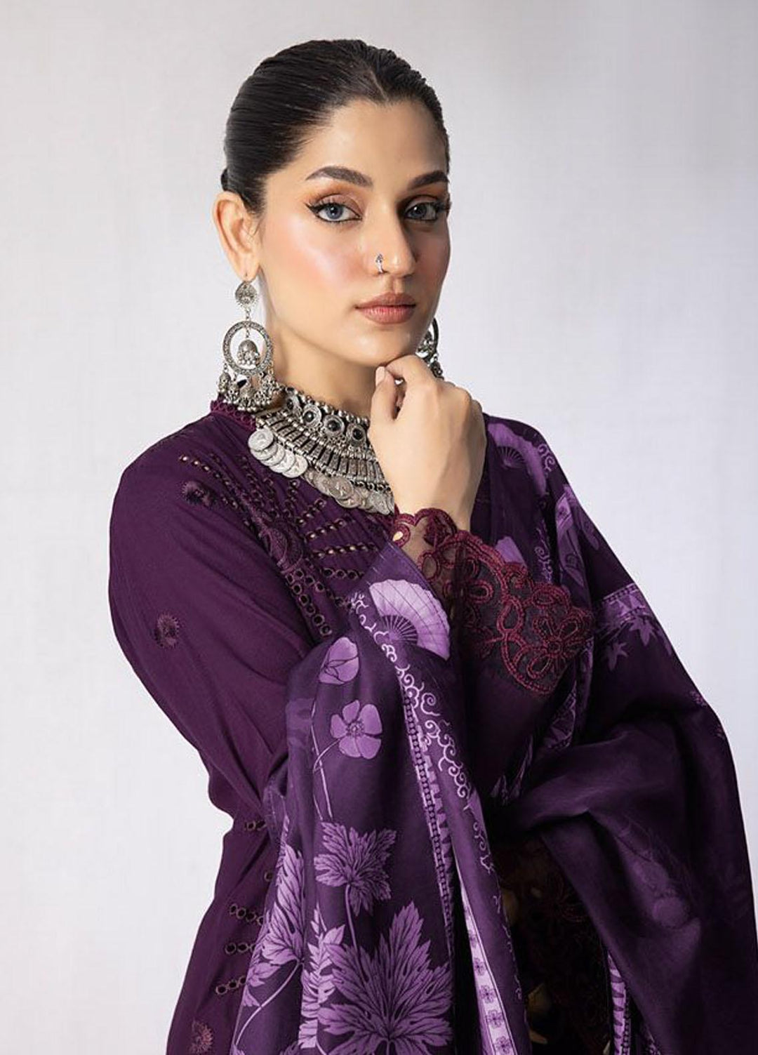 Mehru By Mahnur Embroidered Linen Suits Unstitched 3 Piece MN23MSL D-10 - Winter Collection