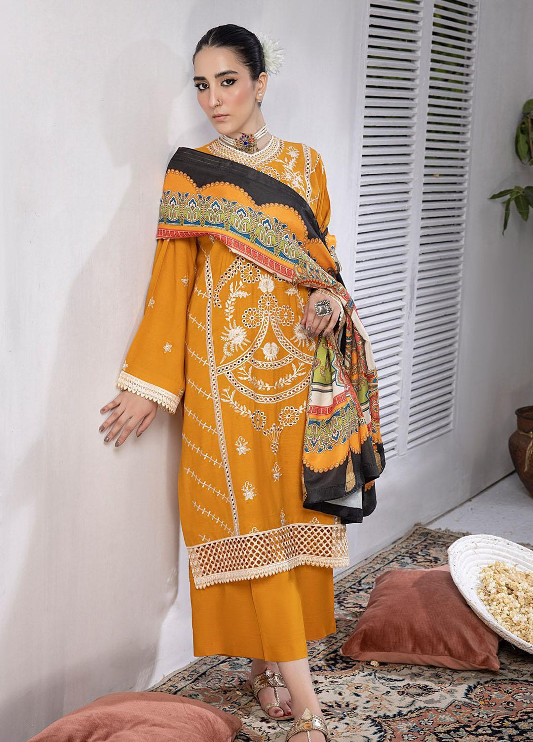 Mehru By Mahnur Embroidered Linen Suits Unstitched 3 Piece MN23MSL D-11 - Winter Collection