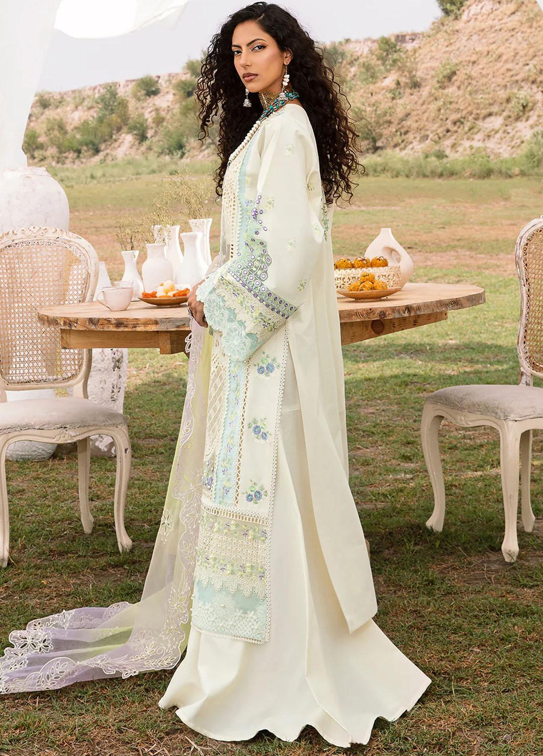 Mem Saab By Bin Ilyas Embroidered Lawn Suits Unstitched 3 Piece BI23MS 711-A - Luxury Collection