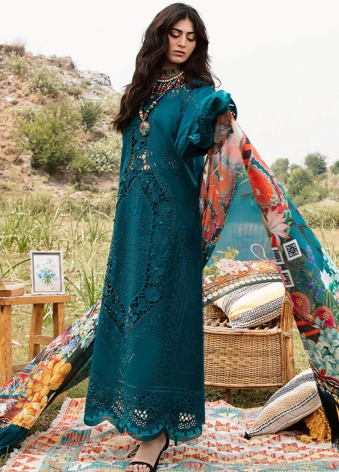 Mem Saab By Bin Ilyas Embroidered Lawn Suits Unstitched 3 Piece BI23MS 712-A - Luxury Collection
