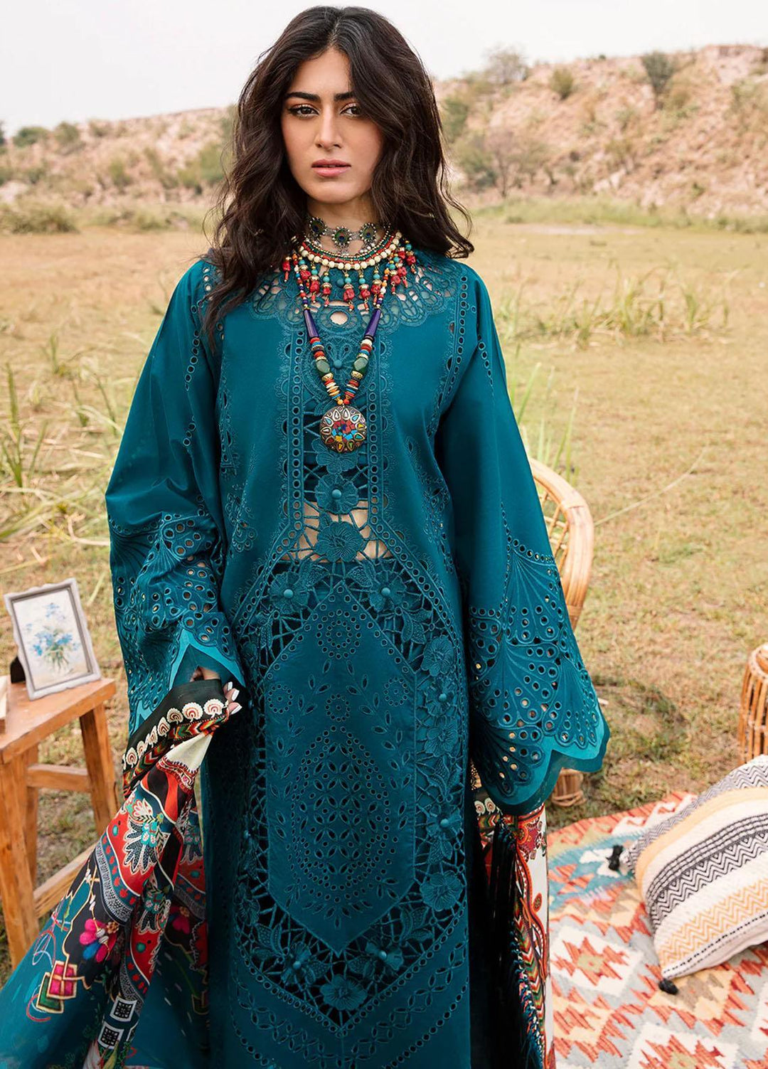 Mem Saab By Bin Ilyas Embroidered Lawn Suits Unstitched 3 Piece BI23MS 712-A - Luxury Collection