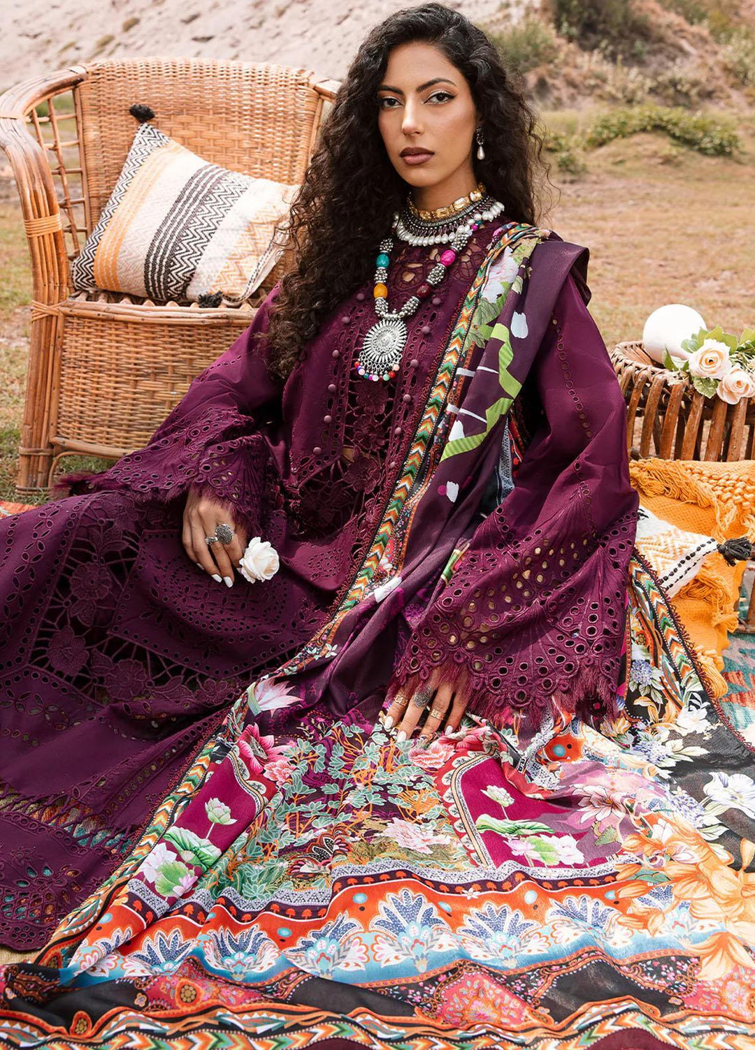 Mem Saab By Bin Ilyas Embroidered Lawn Suits Unstitched 3 Piece BI23MS 712-B - Luxury Collection